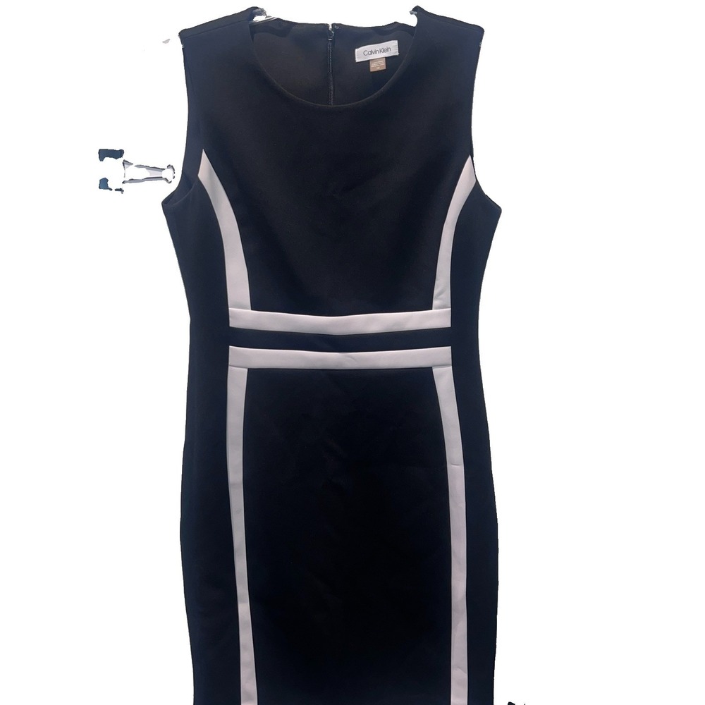 Calvin Klein 10 Dress Colorblock Scuba Knit Black White Career Work Office Chic